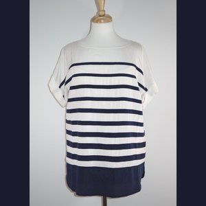 DKNY navy and white stripe silk top - size 8